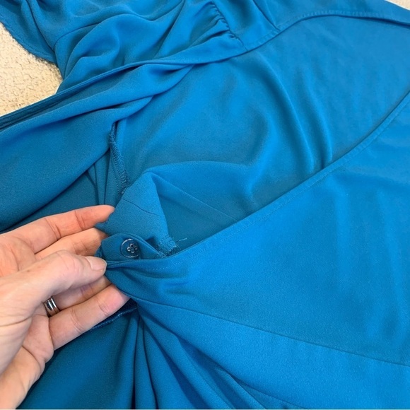 Whbm blue short sleeve wrap midi dress Sz L - Picture 6 of 13